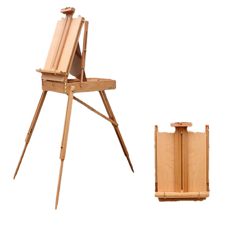 中盛画材 经典上色烤漆油画箱 写生便携手提油画架 原木色工具箱