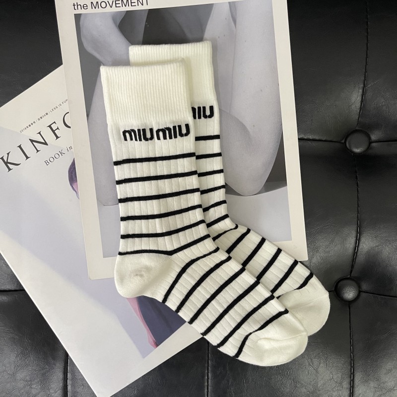 Letter Striped Thin Cotton Summer Sports Fashion Brand Women's Socks Mid-Calf Simple All-Match Little Red Book Net Red Socks