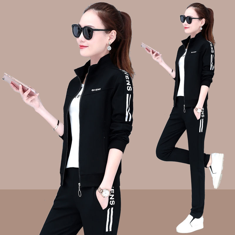 运动套装女春秋夏新款卫衣三件套时尚大码宽松长袖跑步休闲服