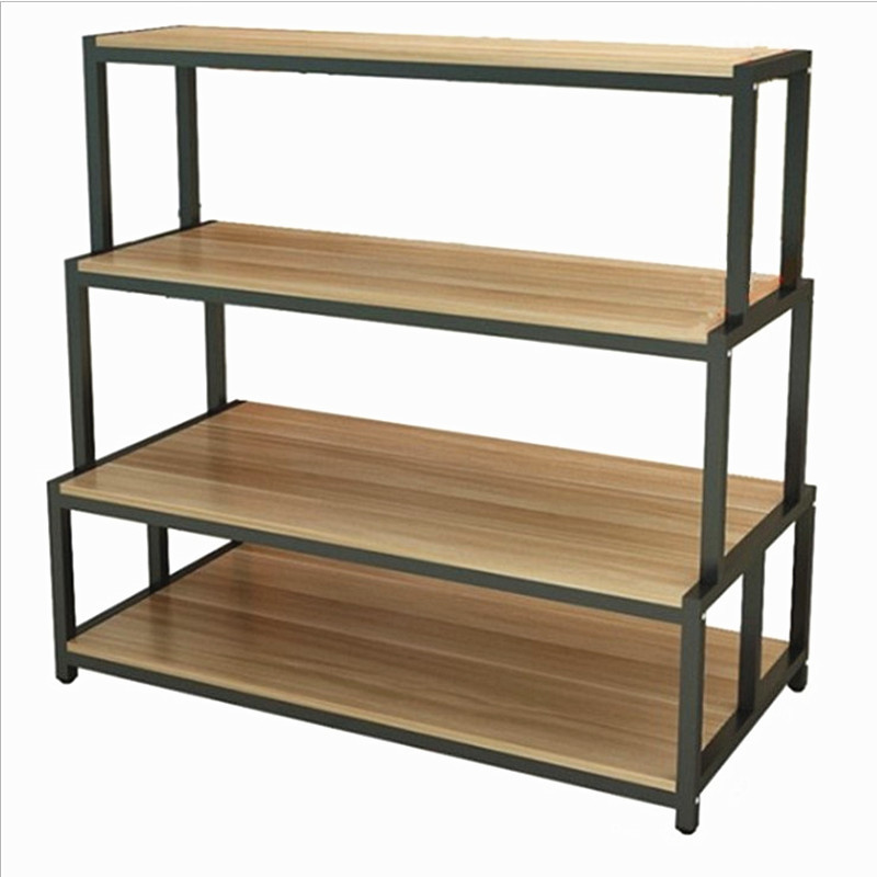 超市货架多层中岛架化妆品鞋店零食样品家纺展示架钢木4层现货批