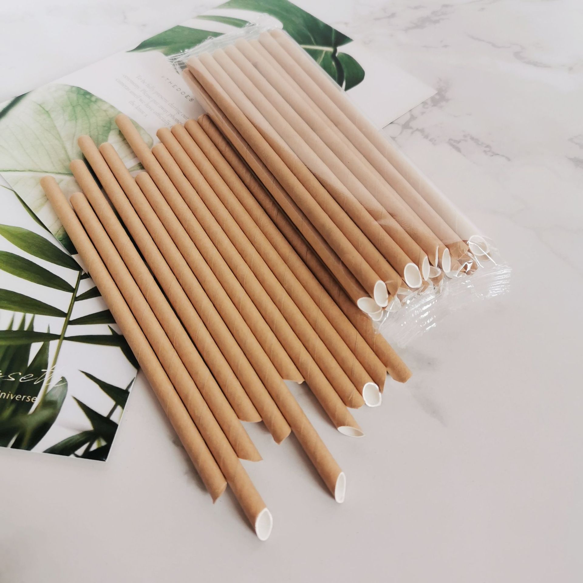 牛皮纸色尖口纸吸管6mm果汁牛奶咖啡原色原色斜口纸吸管