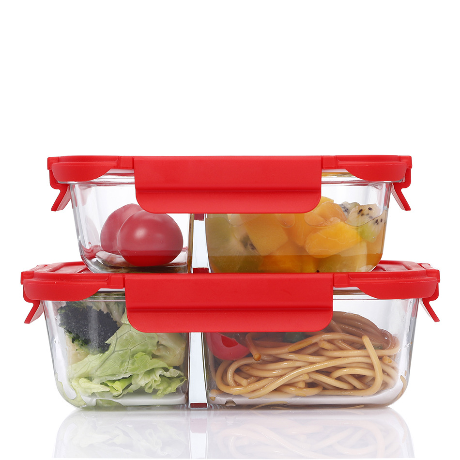 Wholesale Glass Crisper High Borosilicate Heat-Resistant Glass Bento Box Lunch Box Compartment Lunch Boxes Glass Cover Fruit Container