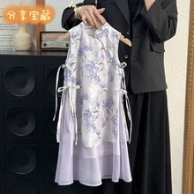 24夏季儿童旗袍中国风宝宝紫色裙子新中式女童汉服古风超仙连衣裙