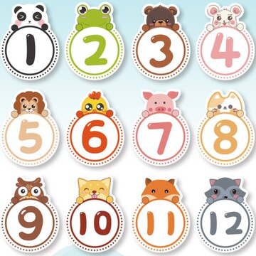 数字贴卡通号码提示贴幼儿园活动比赛编号贴防水pvc贴纸不干胶e