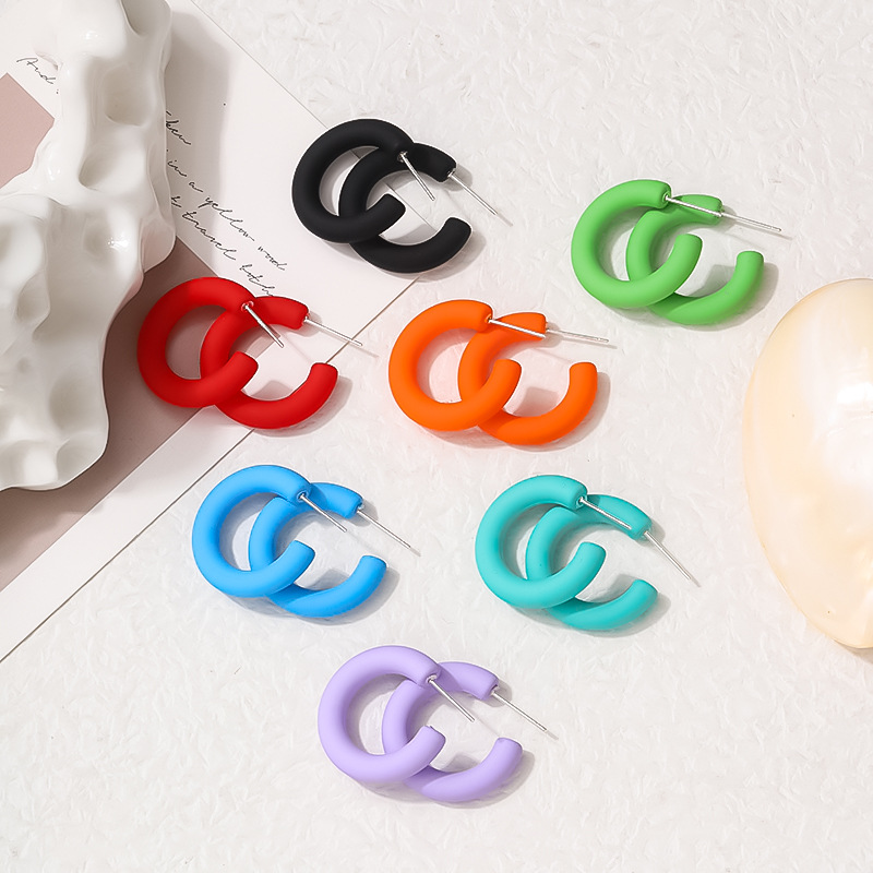 Cross-Border European and American Ornament Simple Personality Candy Color Acrylic Frosted Surface Earrings Factory Direct Deliver Wholesale Ornament