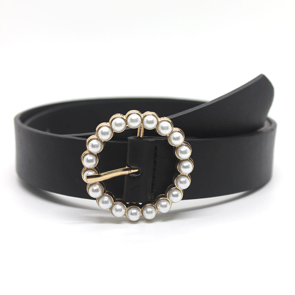 新款女士腰带圆扣珍珠可爱百搭女生皮带连衣裙装饰腰带牛仔裤带