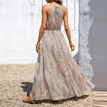 2023亚马逊跨境夏季新款女装性感无袖波点束腰开叉吊带连衣裙661