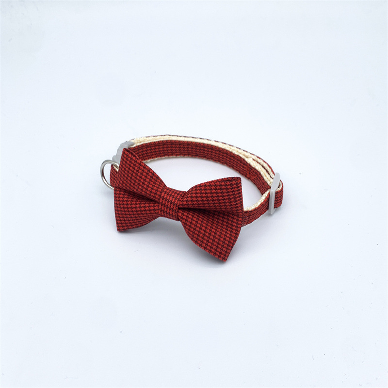 New Pet Collar Houndstooth Design Bow Cat Collar Dog Collar Release Buckle Cat Collar Factory Direct Sales