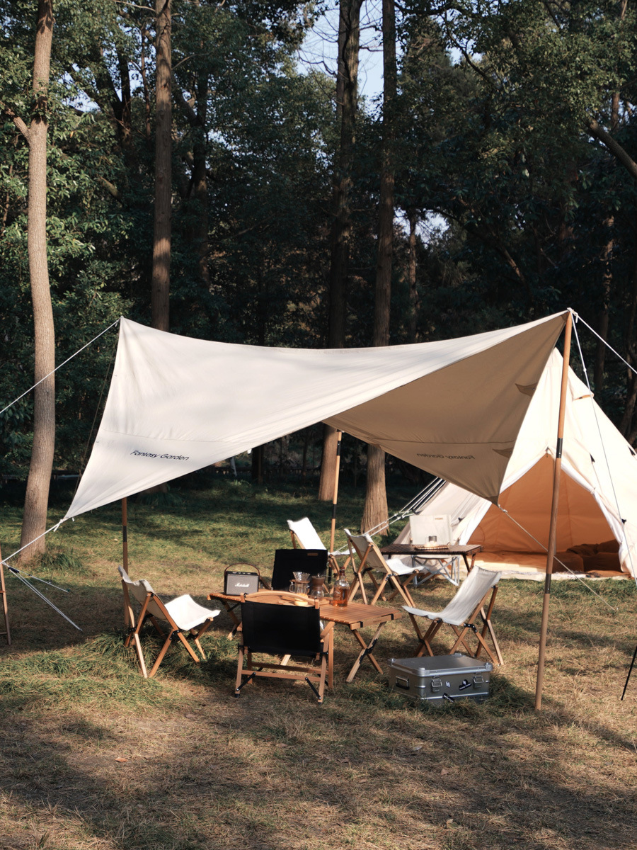 户外露营棉布菱形天幕凉棚野外防雨遮阳布蝶形复古加厚帐篷