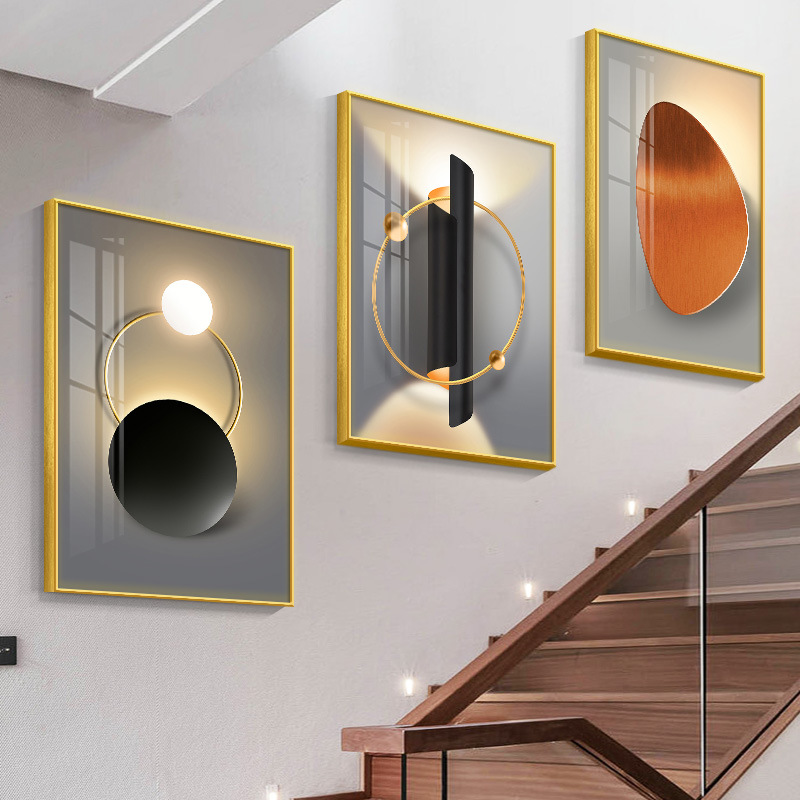 楼梯间墙面装饰画楼道拐角转角过道挂画轻奢客厅背景墙壁画三联画