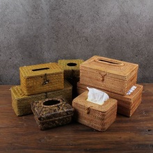 竹编纸巾盒 手工收纳盒 仿古精编日式餐巾纸盒 有盖草编抽纸盒