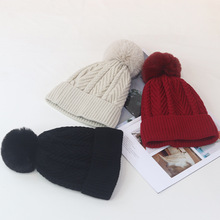 韩版秋冬纯色毛球针织帽女加厚保暖毛线帽寒冷帽风时尚