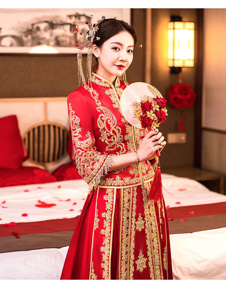 宝石加钻款中国风婚礼新娘婚服秀禾 嫁衣新娘出阁重工秀禾服批发
