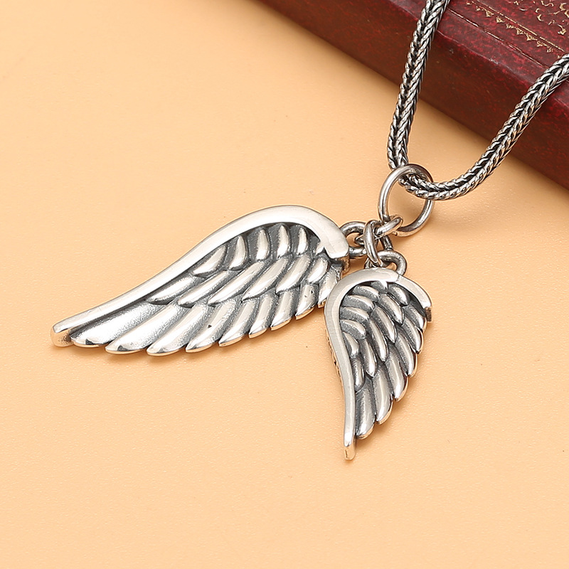 s925纯银翅膀吊坠女百搭韩版项链挂坠风时尚饰品嘻哈毛衣链挂件