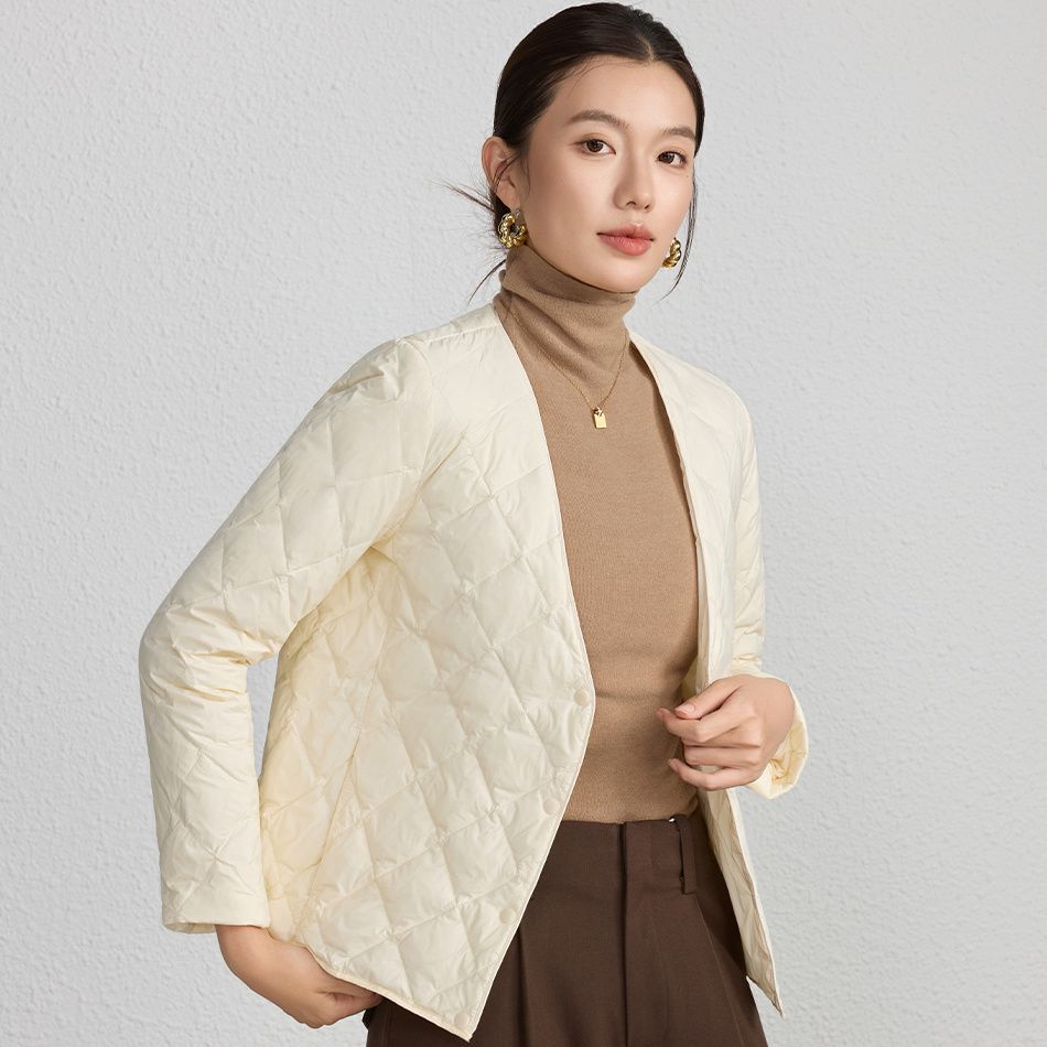 白鹅绒羽绒服女大衣内搭秋冬季轻薄保暖内胆短款V领修身显瘦外套