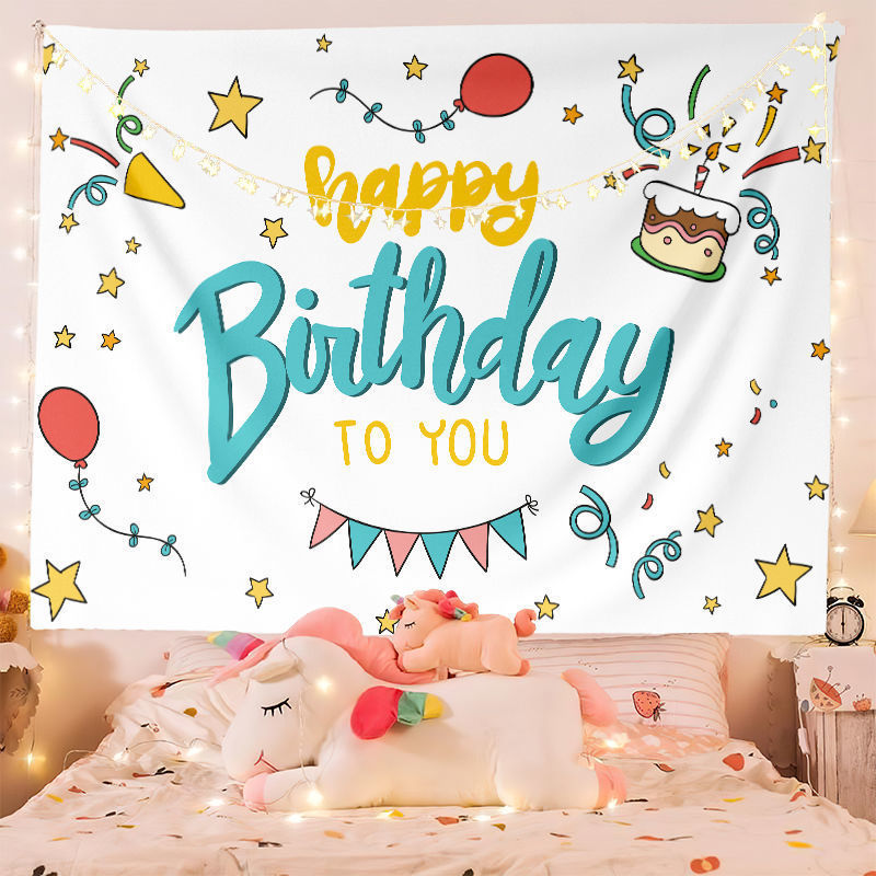 生日背景布生日快乐挂布可爱卡通派对装饰布网红墙布挂毯代发 图片