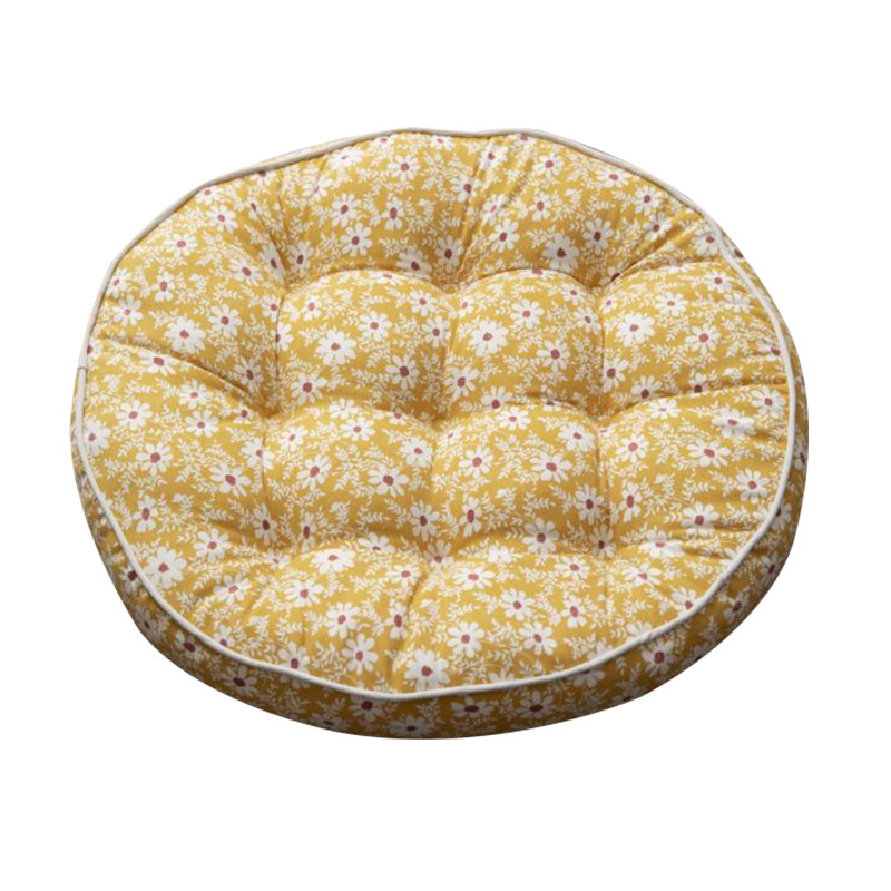 New Nordic Sofa Cushion Floor Mat Pastoral Window Cushion Tatami Mat round Thickened Cotton and Linen Floral Futon Mat