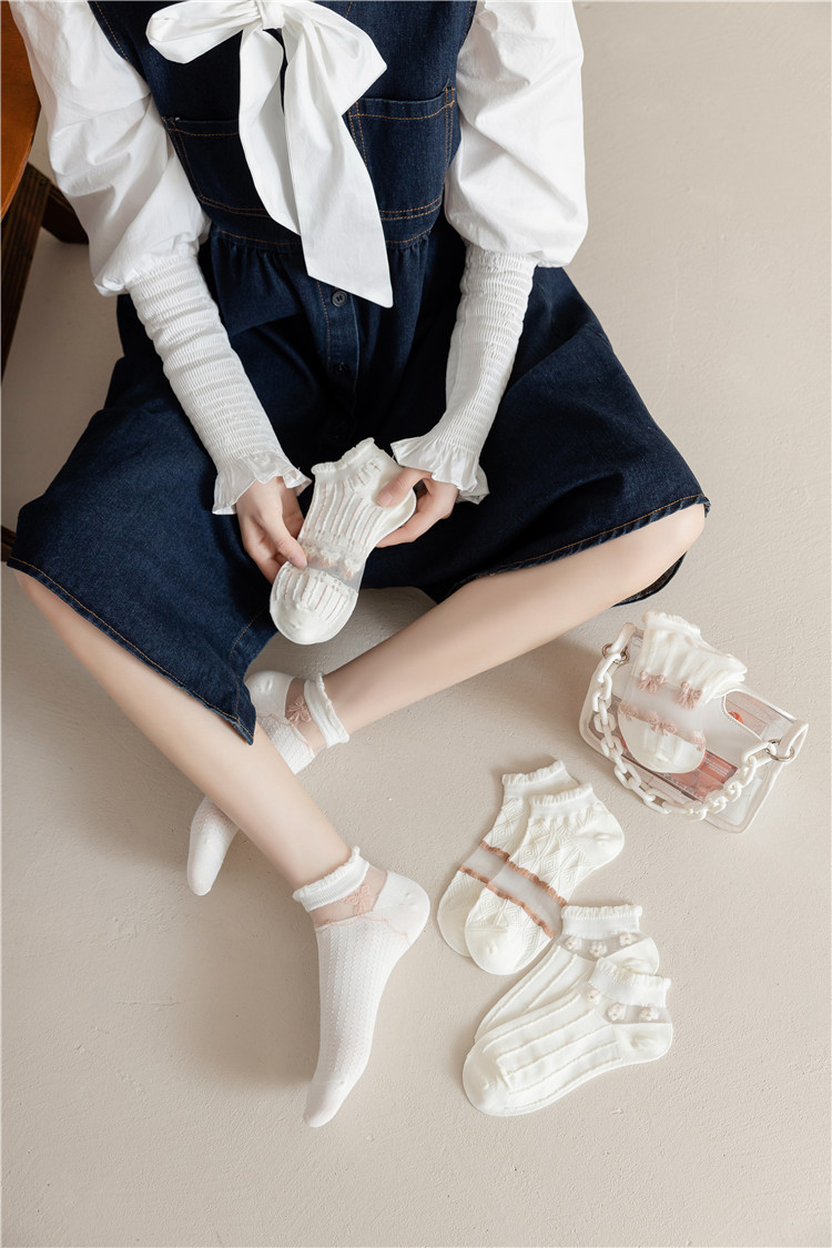 夏季新款船袜日系白色莫代尔卡丝jk女船袜薄款甜美风蝴蝶结花边袜
