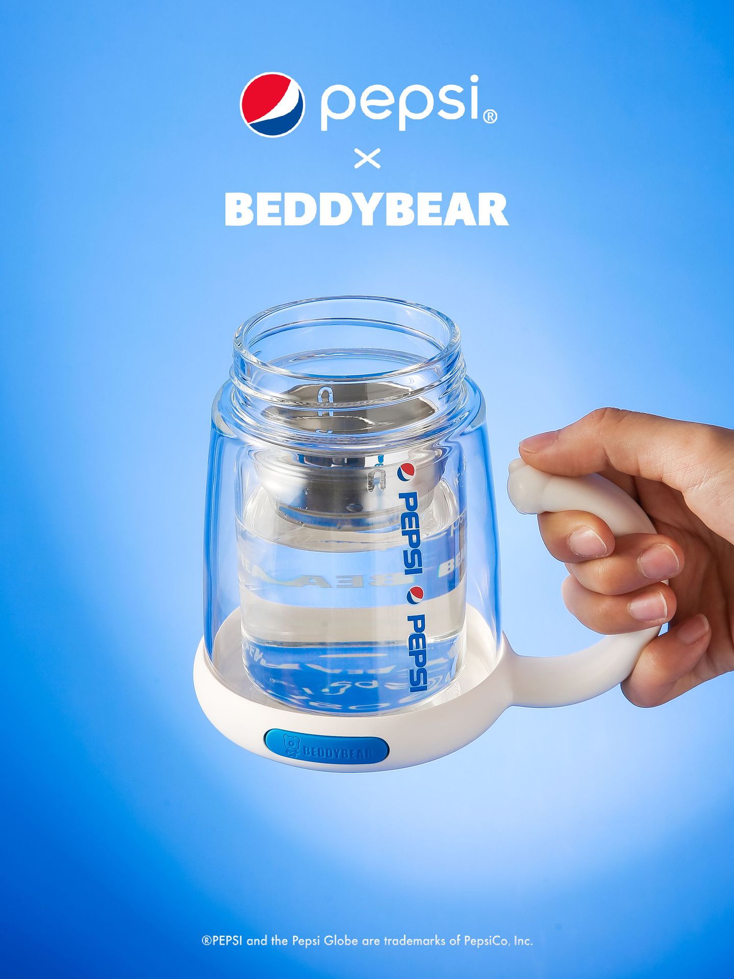 杯具熊百事可乐双层玻璃杯夏季创意办公杯猫咪手柄家用水杯杯子