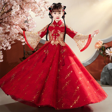 女童汉服儿童唐装中国风古风超仙连衣裙2024新款秋冬季古装长袖款