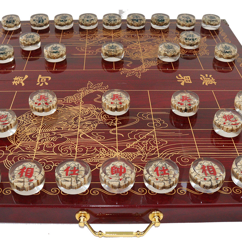 博圣甲骨文水晶象棋大号中国象棋套装带棋盘送礼高档立体象棋