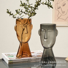 轻奢创意人脸玻璃花瓶台面花瓶网红一件代发花瓶感化插花花瓶