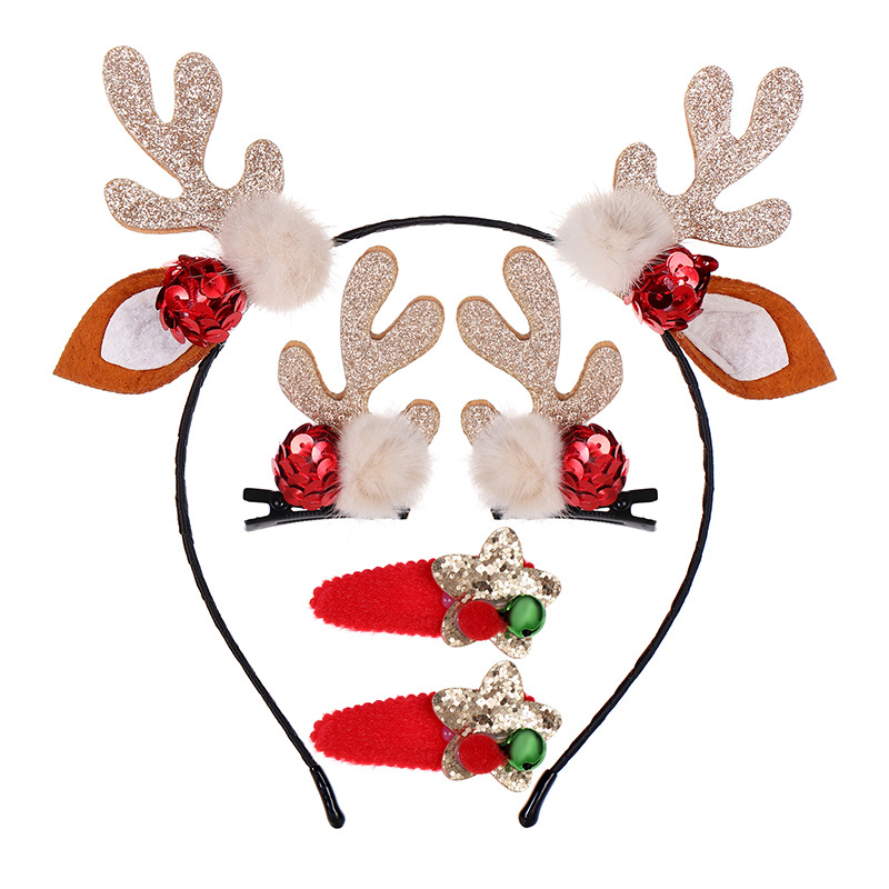 希音temu跨境新款圣诞节甜美麋鹿角头箍发夹头绳套装女士可爱头饰
