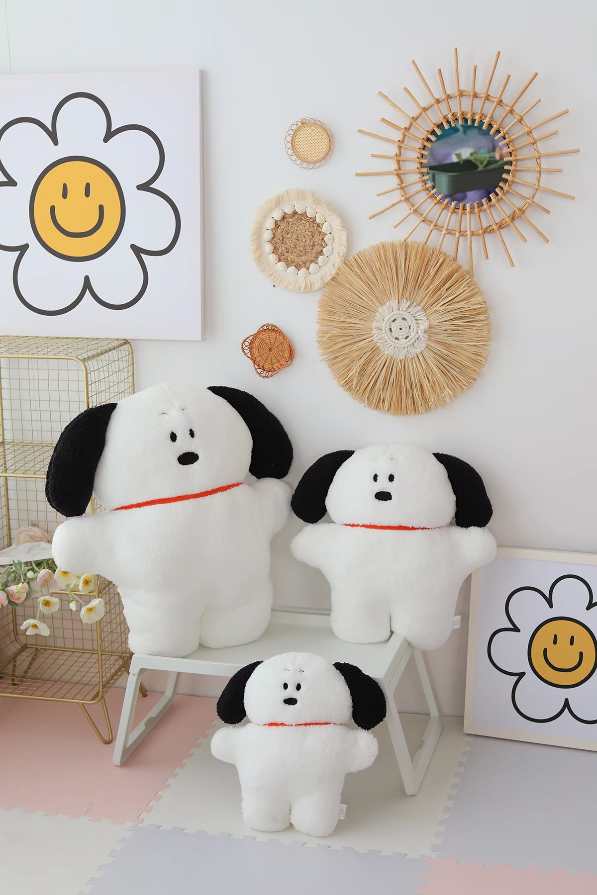 软萌可爱棉花绒黑白小狗毛绒玩具小狗狗毛绒公仔安抚睡觉抱枕礼物