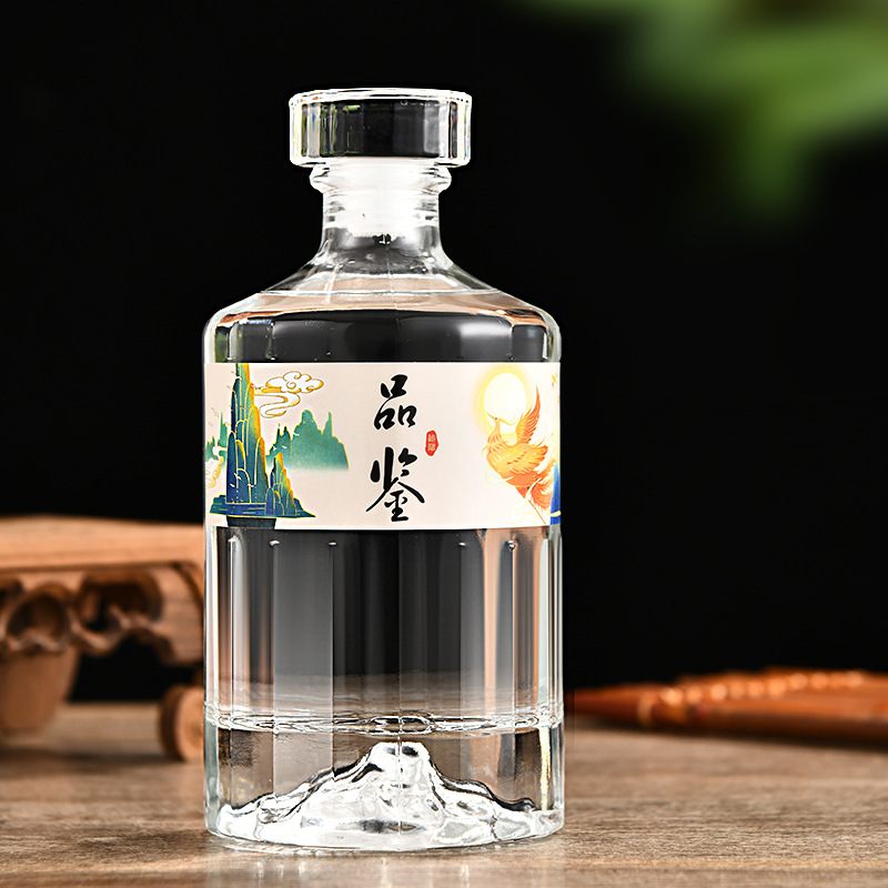 批发透明玻璃白酒瓶空瓶子一斤装密封家用水晶盖观山瓶储藏酿酒壶