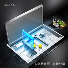 阿萨斯304不锈钢手工水槽单槽智能翻盖隐藏厨房洗菜盆洗碗池套餐