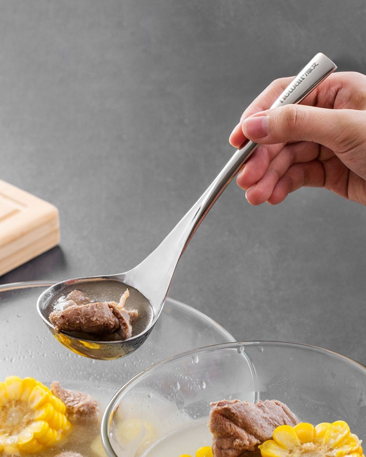 304不锈钢大头勺子加厚长柄加深汤勺 家用喝汤小汤匙厨房粥勺调羹