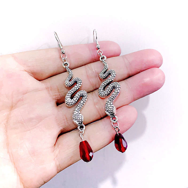 跨境电商 饰品 流行款新品 小蛇水晶耳饰耳钩 合金银色复古蛇耳环