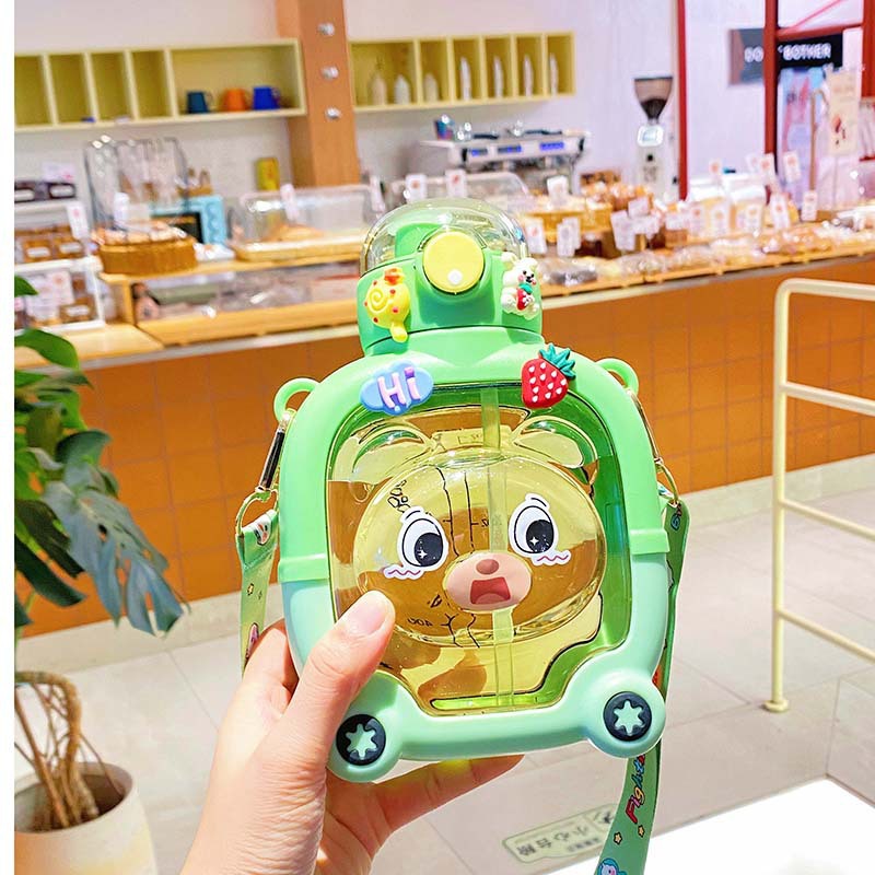 Summer Good-looking Children's Water Cup Large Capacity Portable Cup with Straw Double Drinking Mouth Magic Bear Anti-Fall Plastic Kettle