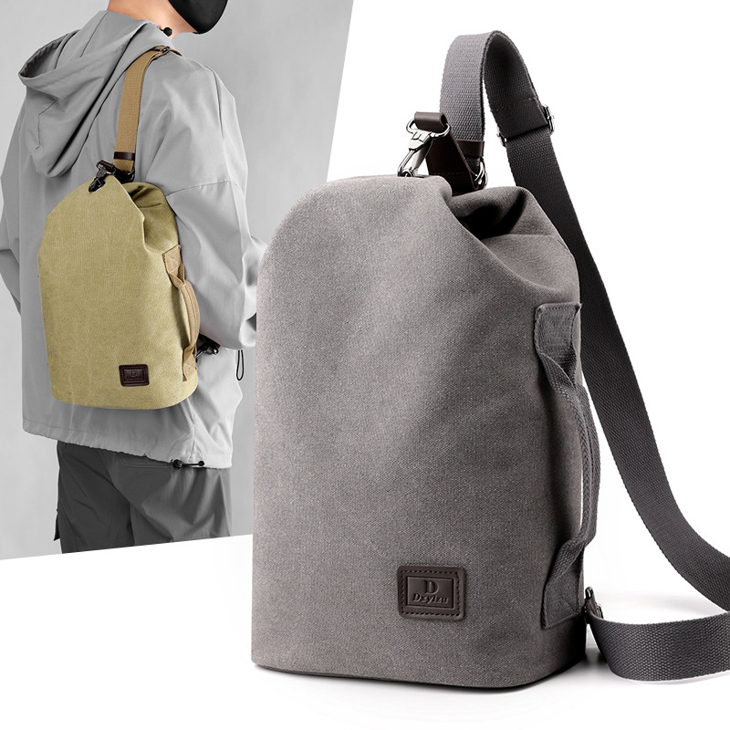 新款潮流斜挎包男士多功能户外休闲单肩包男包复古帆布大容量胸包