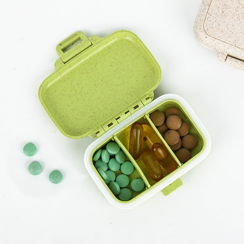 New Compartment Pill Box with Seal Ring Three Grid Small Medicine Box Wheat Orange Rod 3 Grid Medicine Oval Travel Storage Box