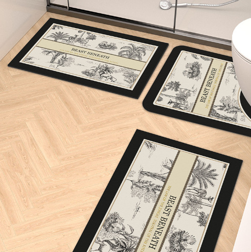 复古轻奢浴室地垫三件套卫生间防滑脚垫U型马桶垫硅藻泥吸水垫子