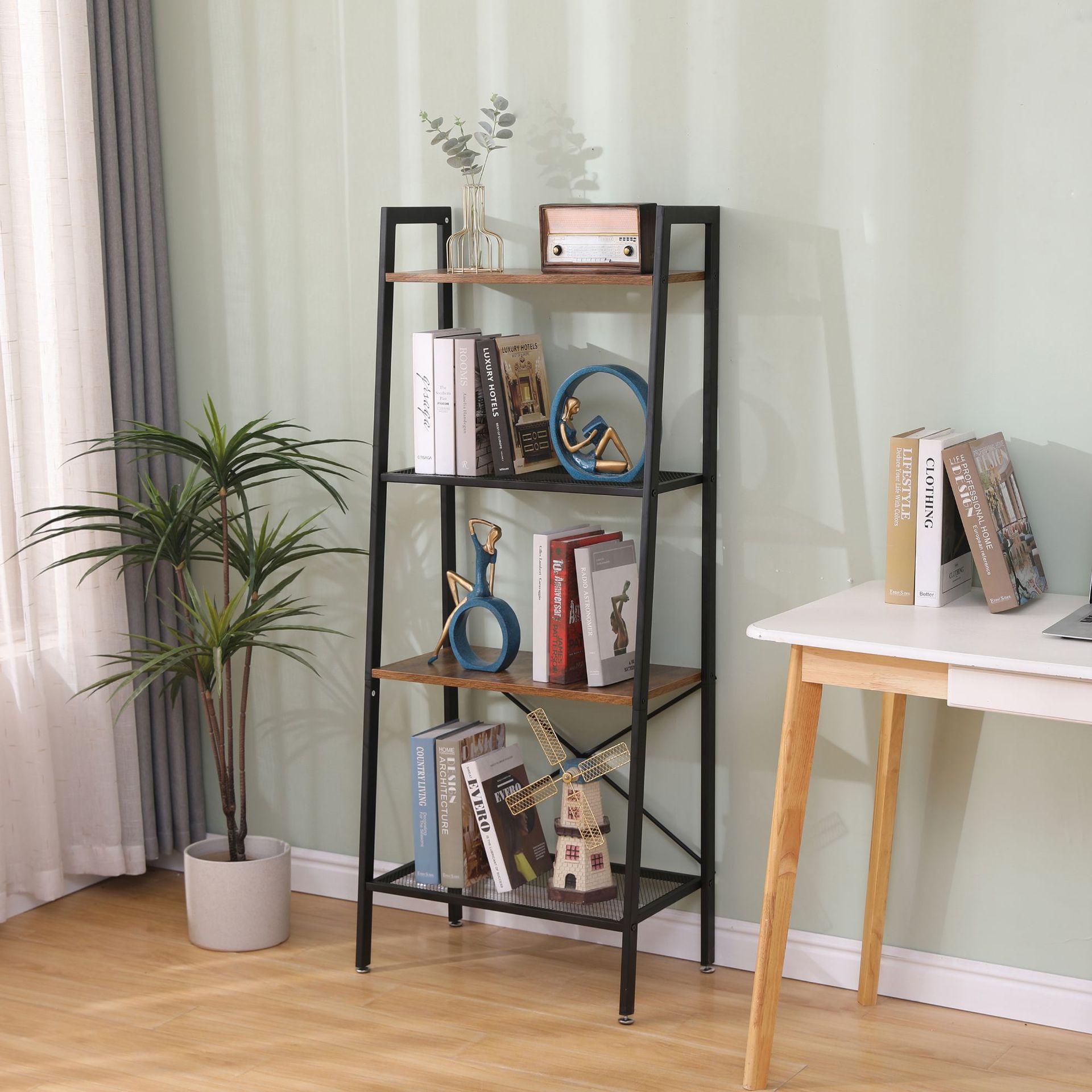 跨境专供书架落地书架书房用品简易书架铁艺书架欧美家具出口书架