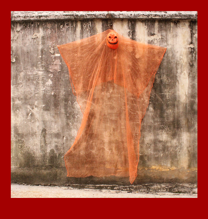 万圣节悬挂吊鬼大型装饰挂件恐怖南瓜幽灵面具吊鬼3米白色布条鬼