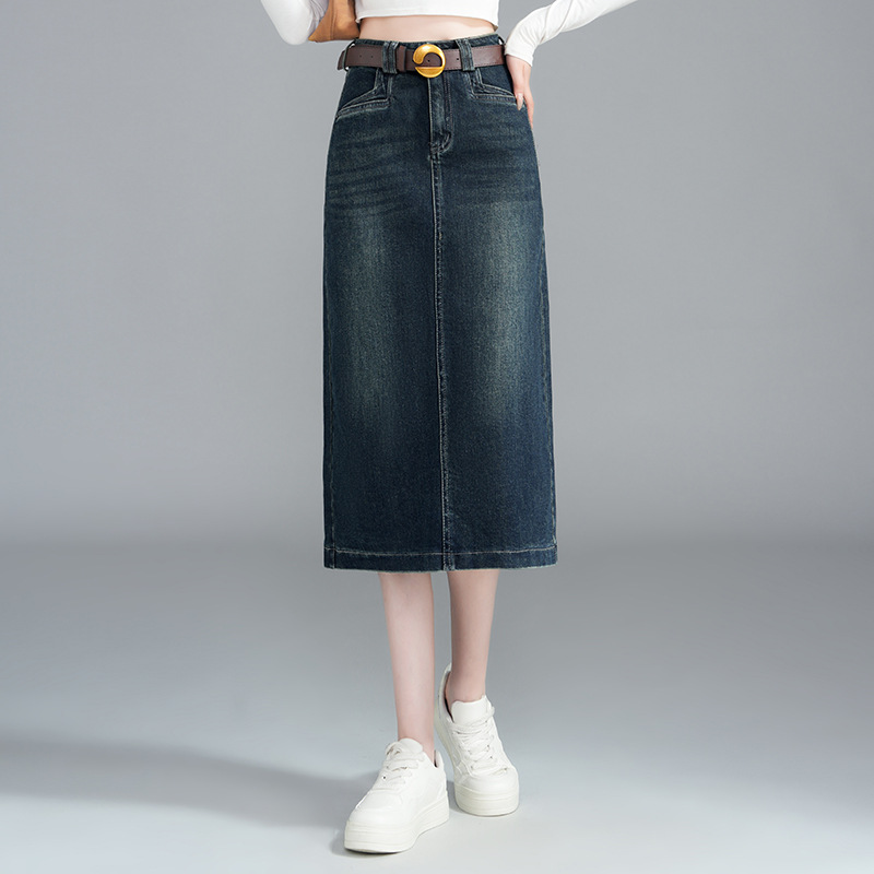 正品华哥弟情牛仔半身裙女2024秋冬高腰韩版厚款中长款一步a字裙