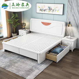 实木床现代简约双人床1.8米轻奢主卧大婚床经济型白色高箱储物床