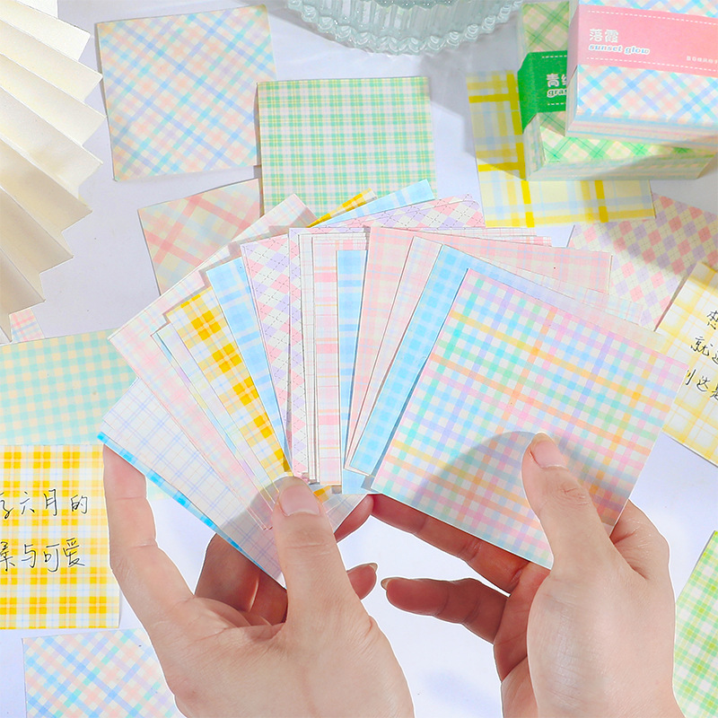 200 Journal Plaid Note Paper Ins Non-Adhesive Hand Ledger Sticker Material for Students Good-looking Sticky Notes