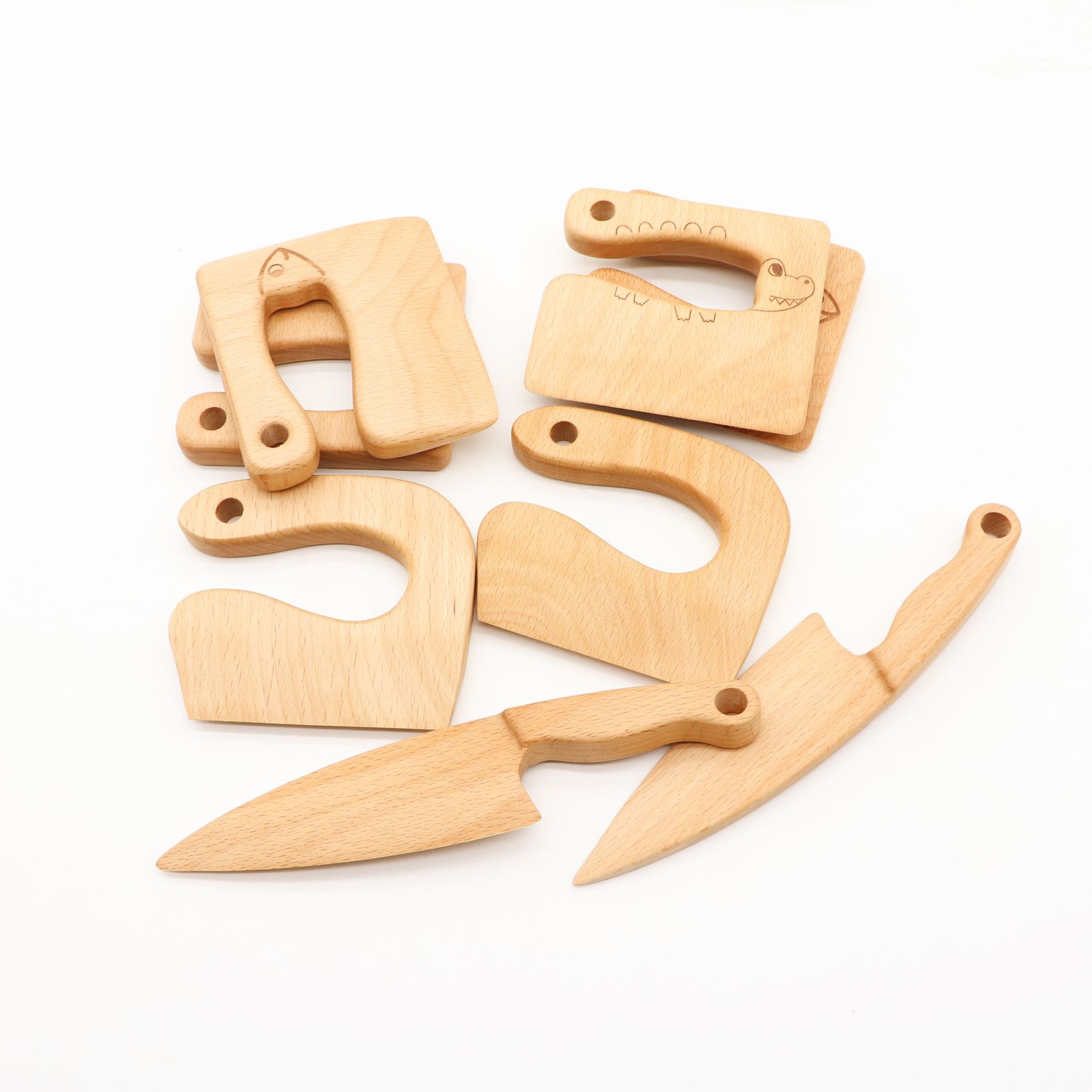 木制儿童刀 鱼形儿童厨房工具 切水果蔬菜儿童木刀 木质刀具玩具-报价