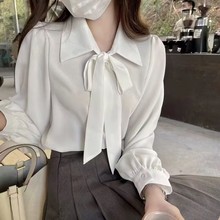 灯笼袖气质春秋蝴蝶结衬衫白色衬衣女长袖系带设计感职业上衣
