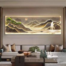 流水生财山水风景画新中式客厅装饰画大气沙发背景墙挂画背有靠山