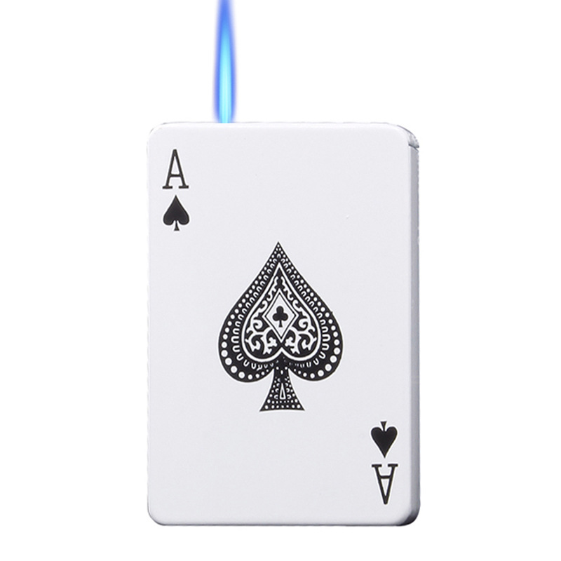 创意金属扑克牌侧滑斜打充气直冲打火机黑桃a大王地摊小工艺批发