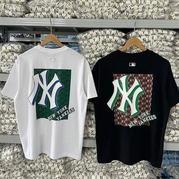 韩国m家潮牌ny字母t恤短袖男女情侣同款老花夏季休闲宽松印花上衣