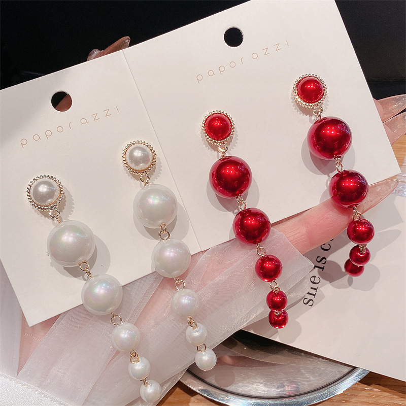 High-Grade Pearl Stud Earrings Special-Interest Design Long Earrings Sterling Silver Needle Eardrop Earring Women