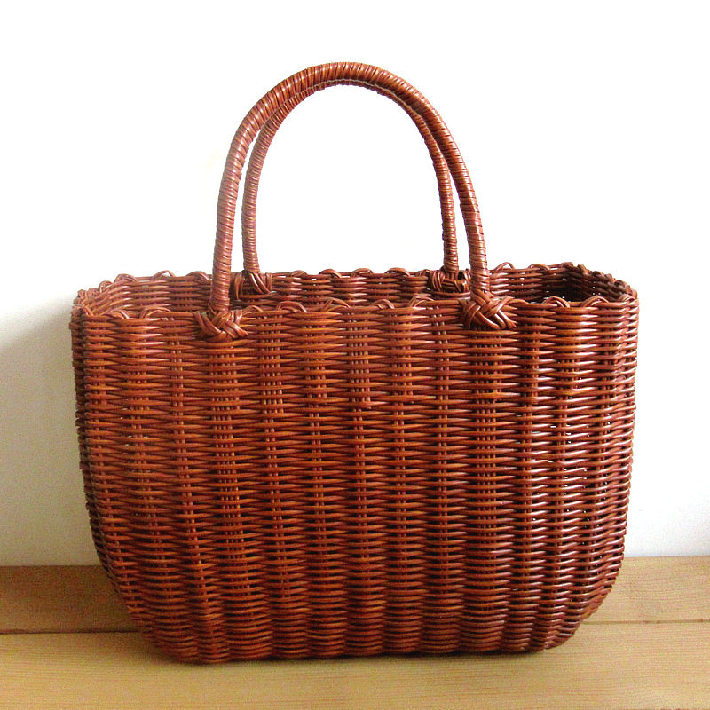 批发手工编织购物篮细管塑料菜篮子手提篮环保买菜筐收纳篮手提购