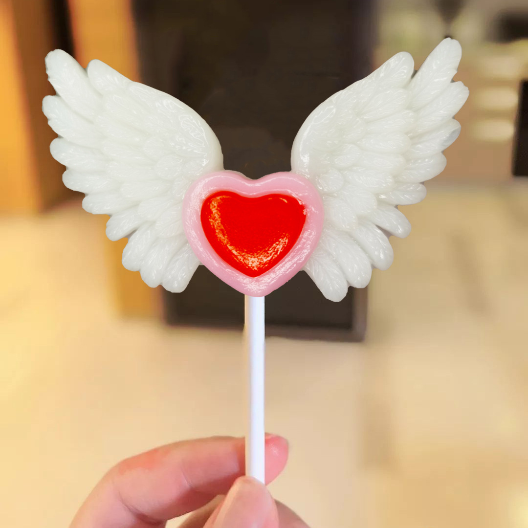 爱心天使翅膀手工立体创意儿童水果味无蔗糖棒棒糖糖果零食不伤牙