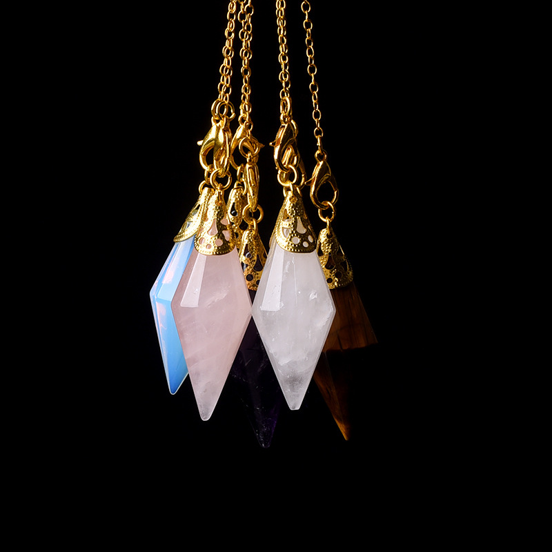 天然水晶石双尖多边菱形切面灵摆捕梦网六芒星挂饰水晶灵锤-阿里巴巴